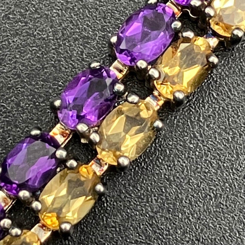 Sterling Silver STS Bracelet Amethyst Citrine 925 Chuck Clemency 7.25"